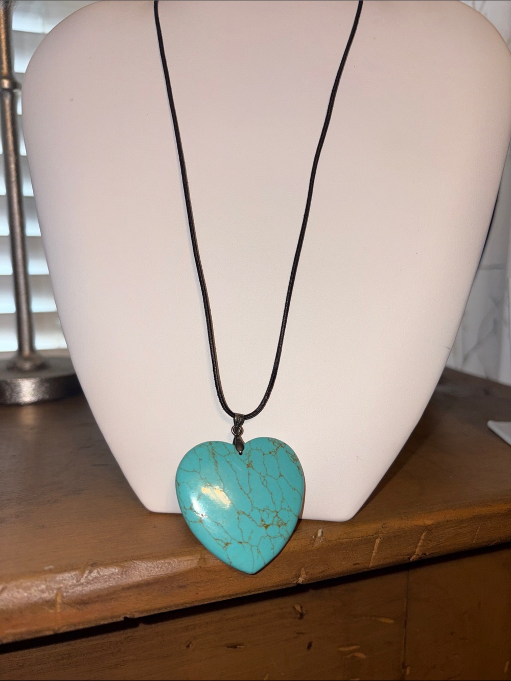 Turquoise Heart Pendant Necklace - Blue Stone Cord Necklace